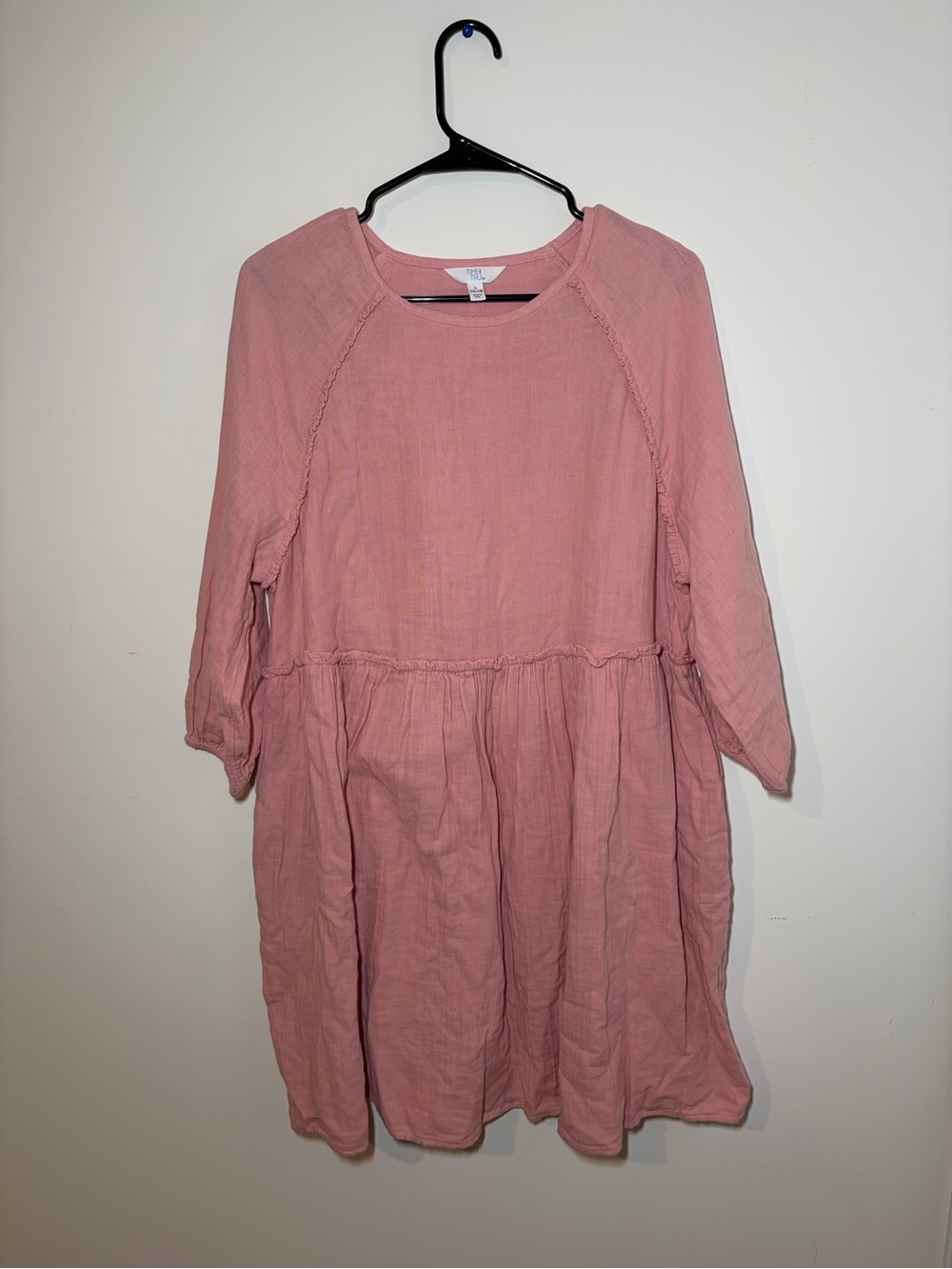 Time and Tru Dusty Rose Long-Sleeve Tiered Dress